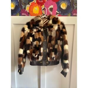Vintage 1970's patchwork mink fur and leather cropped bomber coat